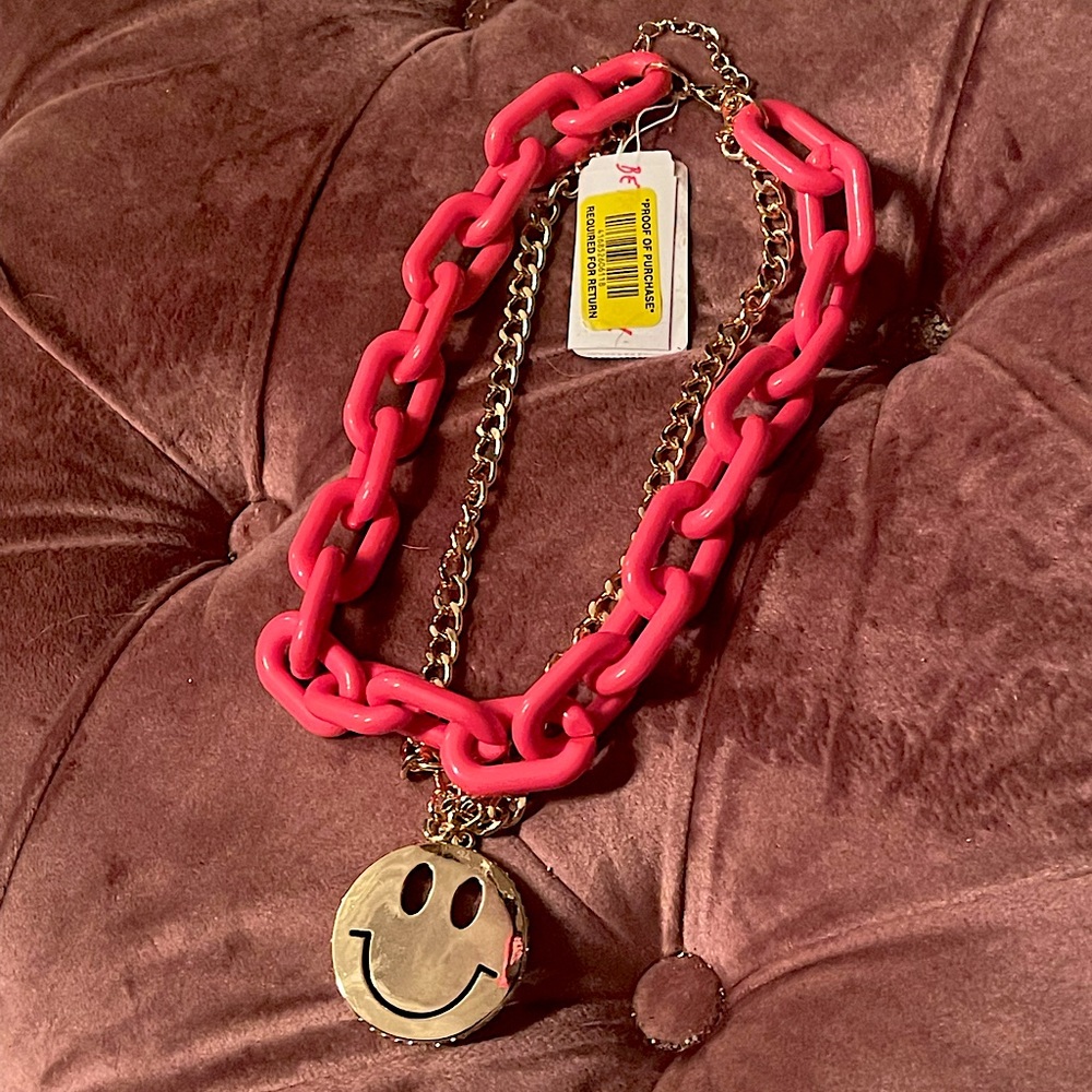 Betsey Johnson Hot Pink Smiley Necklace